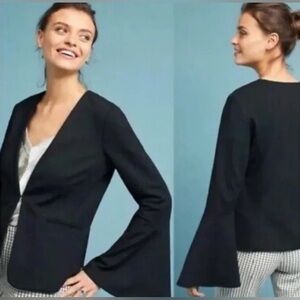 Anthropologie Cartonnier Black Tailored Bell Sleeve Professional Blazer Size S
